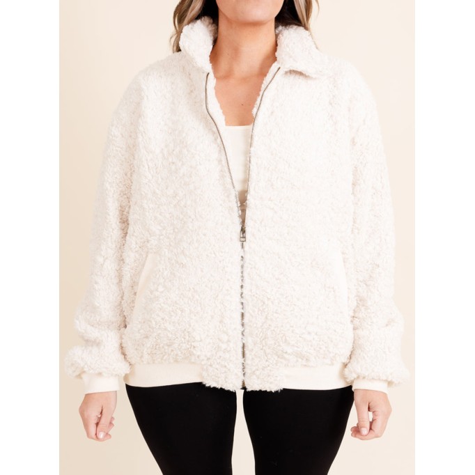 Plush light apricot patchwork ribbed jacket