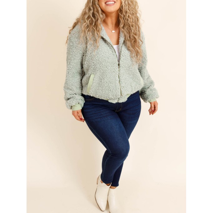 Plush light green patchwork ribbed jacket