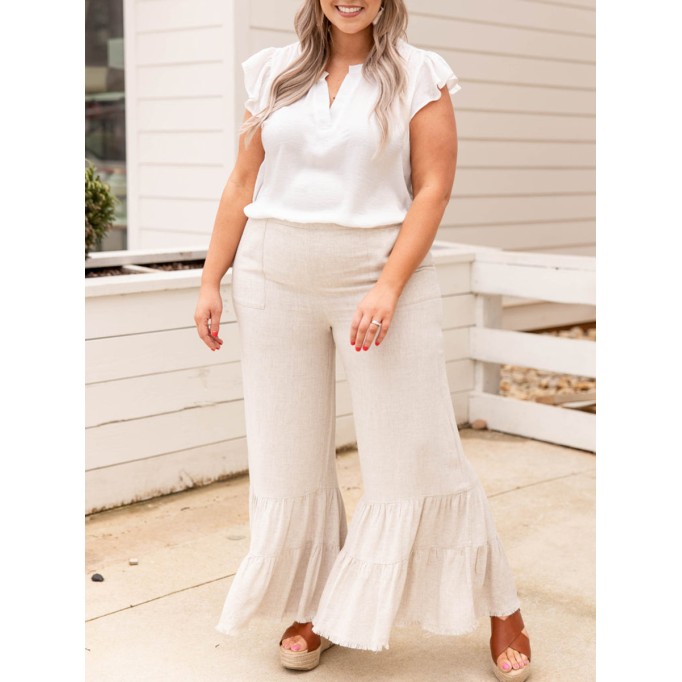Pocket hem layered flared pants