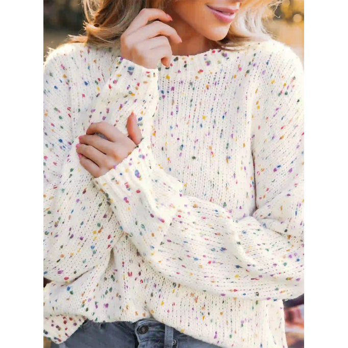 Rainbow Pom Pom Drop Sleeve Sweater