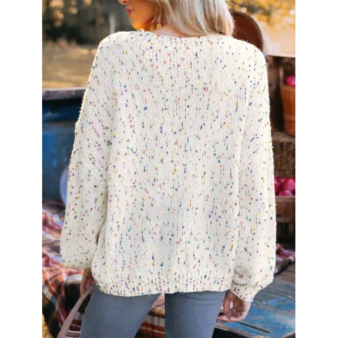 Rainbow Pom Pom Drop Sleeve Sweater
