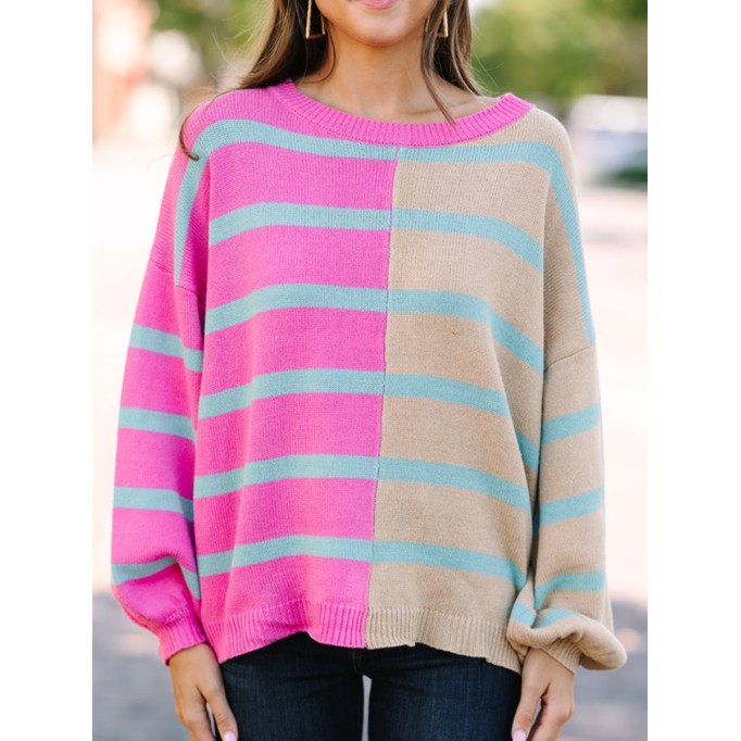 Pink Striped Colorblock Sweater
