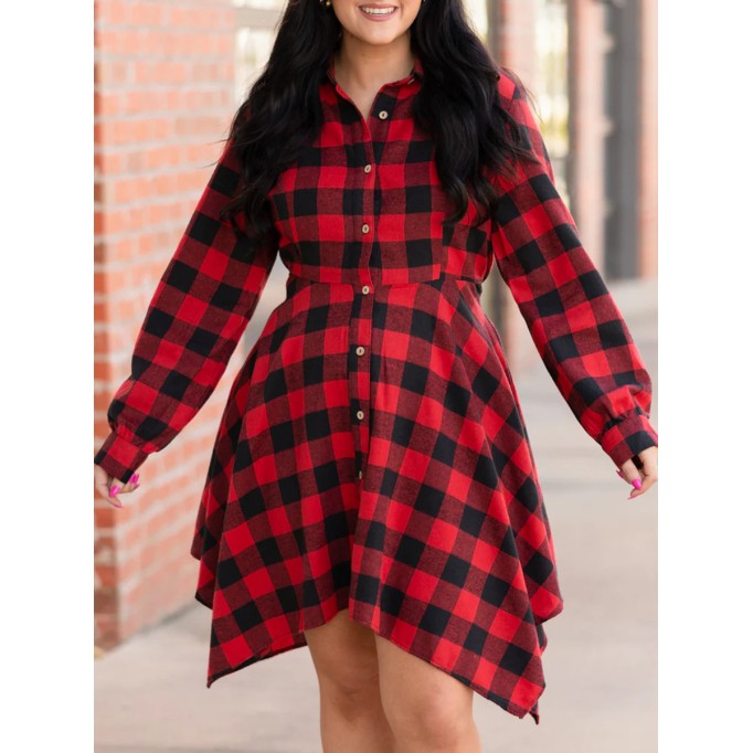 Red checkered irregular dress