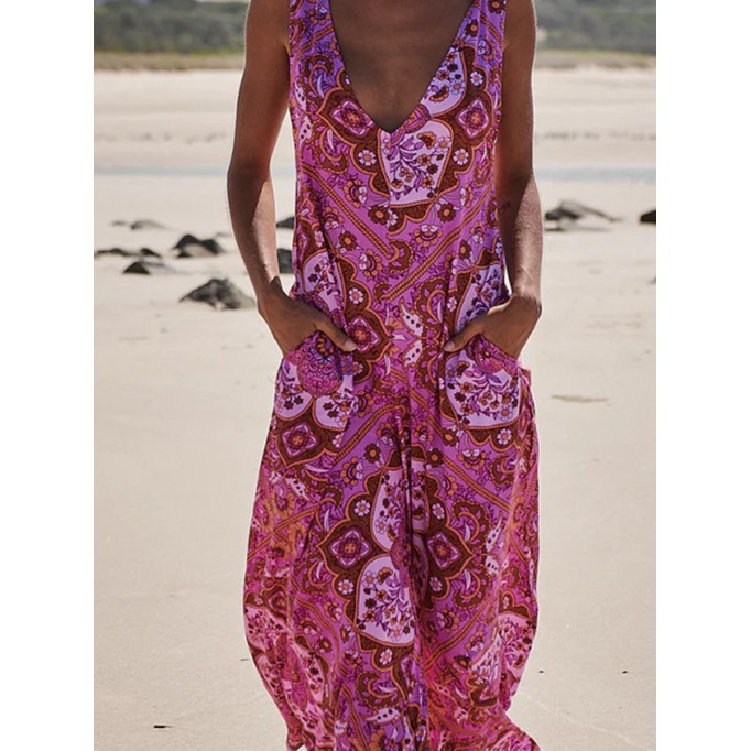 Red floral camisole jumpsuit