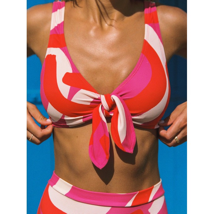 Red ladies sexy chest strap design bikini set 2-piece set