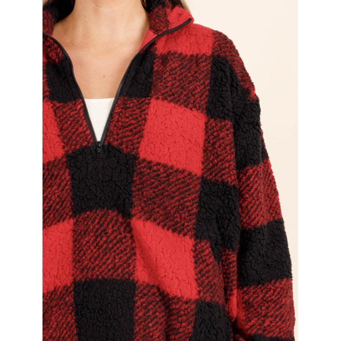 Red plaid zippered pocket hoodie