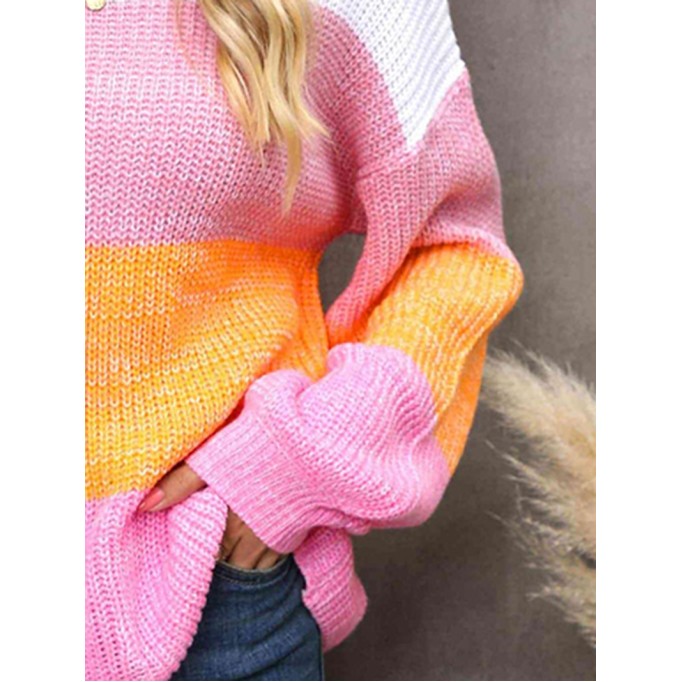 Ribbed Color Block Long Sleeve Sweater