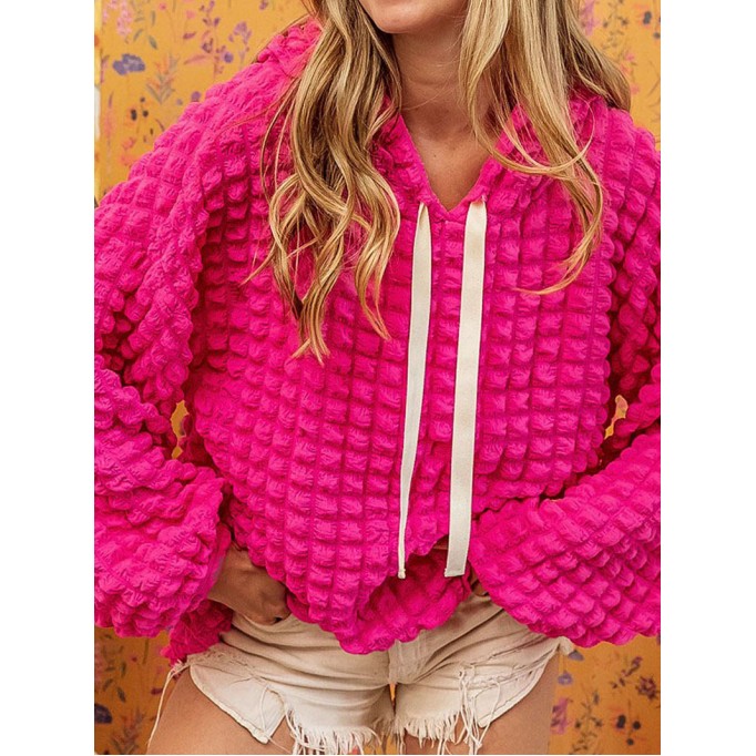 Rose Bubble Textured Waffle Hoodie