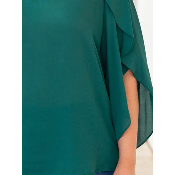 RUFFLE CROSS SLEEVE V-NECK Short Sleeve Shirt