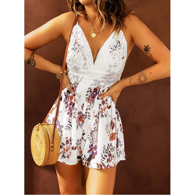 Sexy lace strap jumpsuit shorts