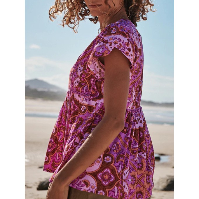 Short sleeved Bohemian floral shirt top