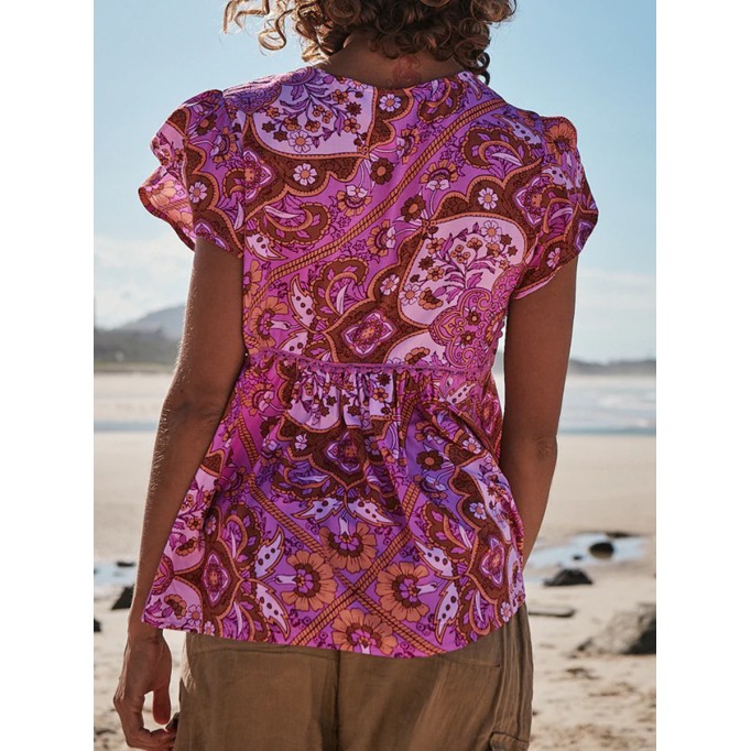 Short sleeved Bohemian floral shirt top