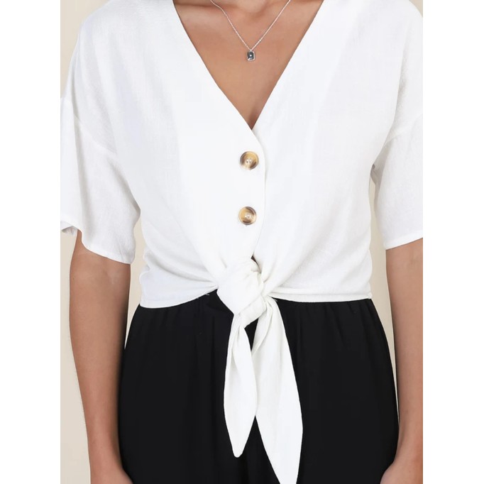 Short sleeved Bohemian lace-up shirt