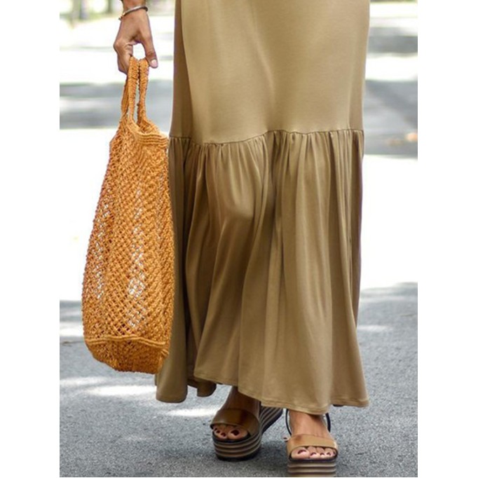 Solid color large hem suspender dress