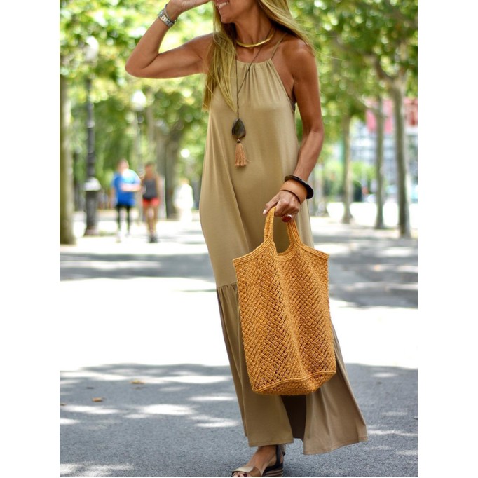 Solid color large hem suspender dress