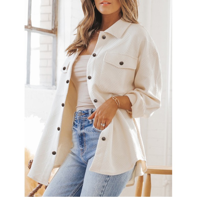 Solid Textured Flap Pocket Buttoned Shacket