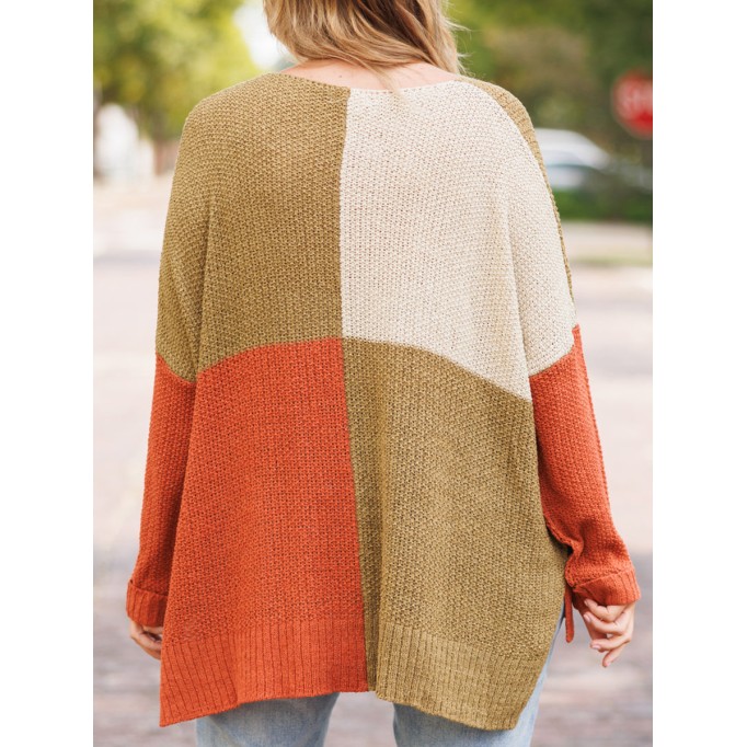 Spliced contrast loose knit sweater