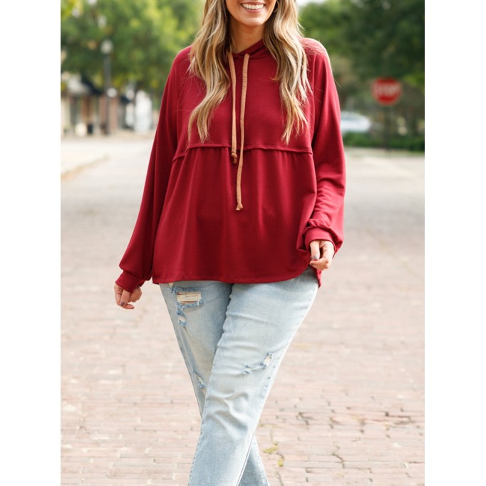 Spliced leather loose hoodie