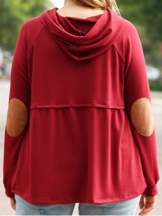 Spliced leather loose hoodie