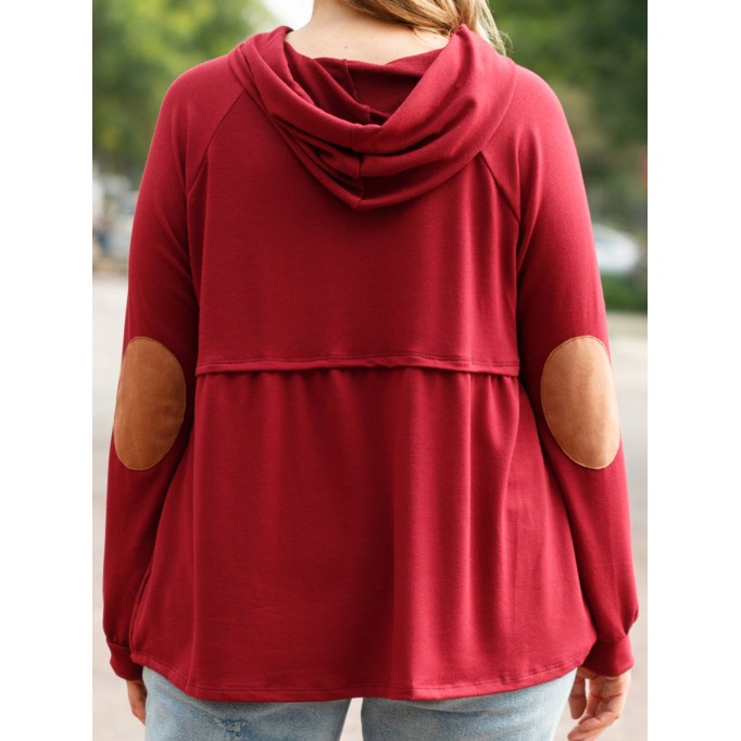 Spliced leather loose hoodie