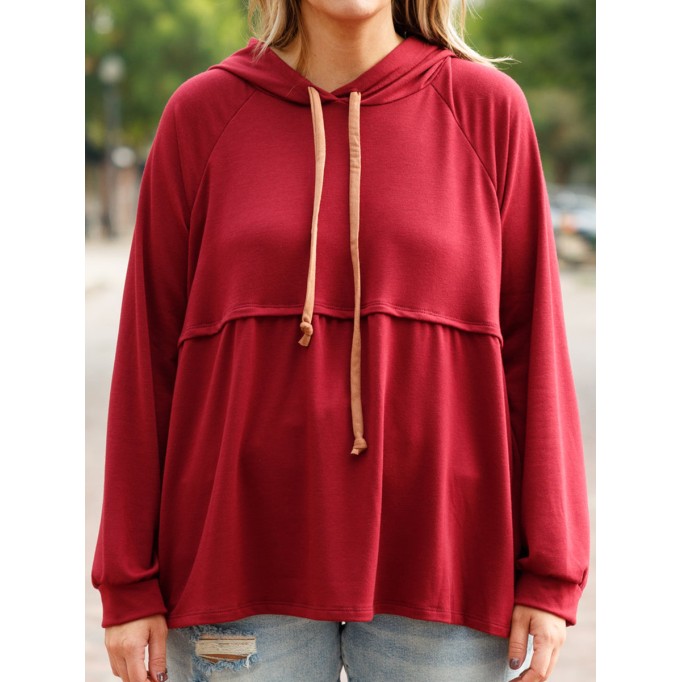 Spliced leather loose hoodie