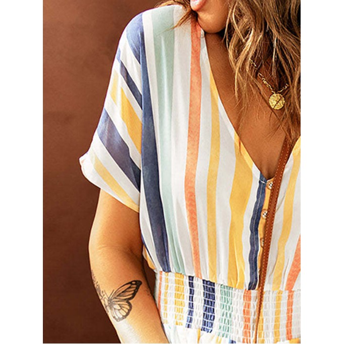 Striped fashion jumpsuit shorts