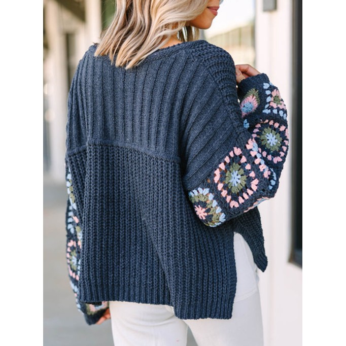 What You Like Gray Crochet Sweater
