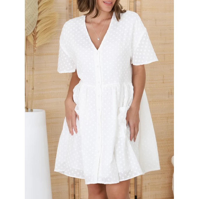 White V-neck loose Bohemian minimalist dress