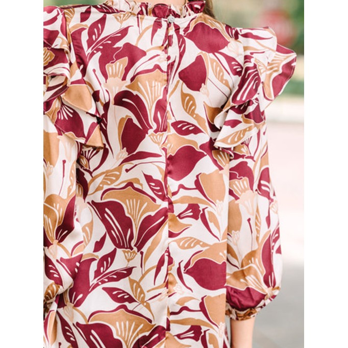 Wine Red Floral Blouse
