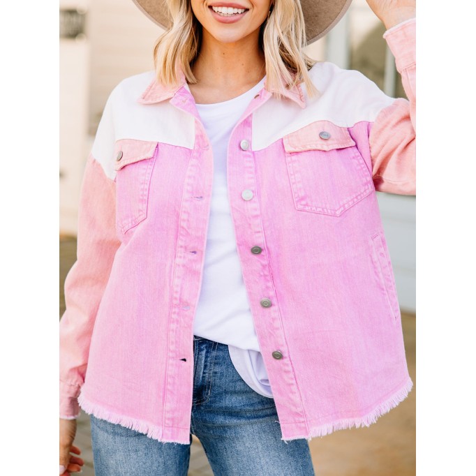 Pink Colorblock Denim Jacket
