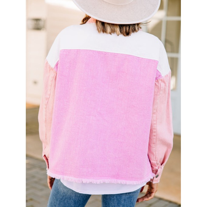 Pink Colorblock Denim Jacket