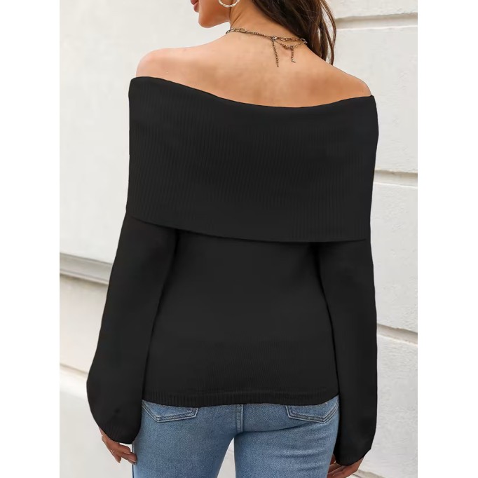 Women's black folded off-shoulder sweater