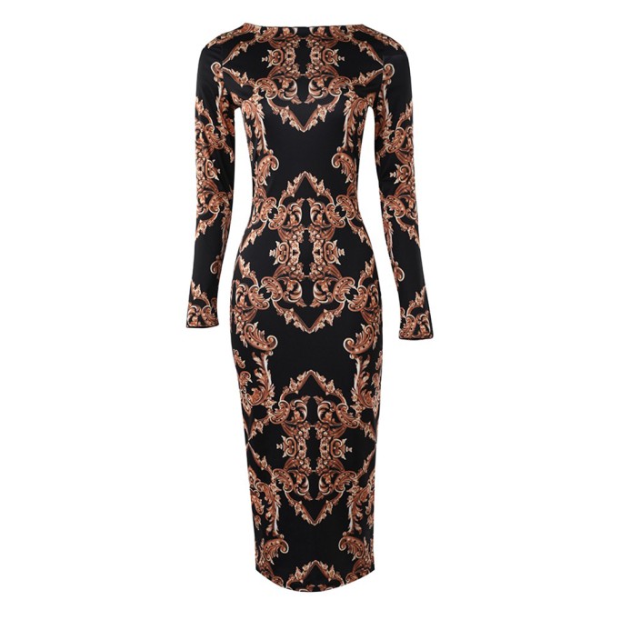 Women's bodycon printed long sleeve dress