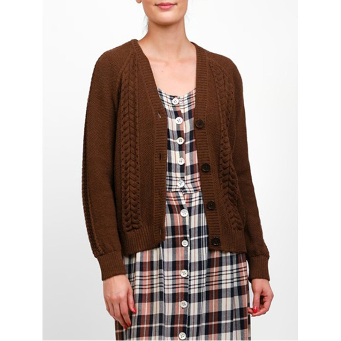 Women's brown woven cardigan