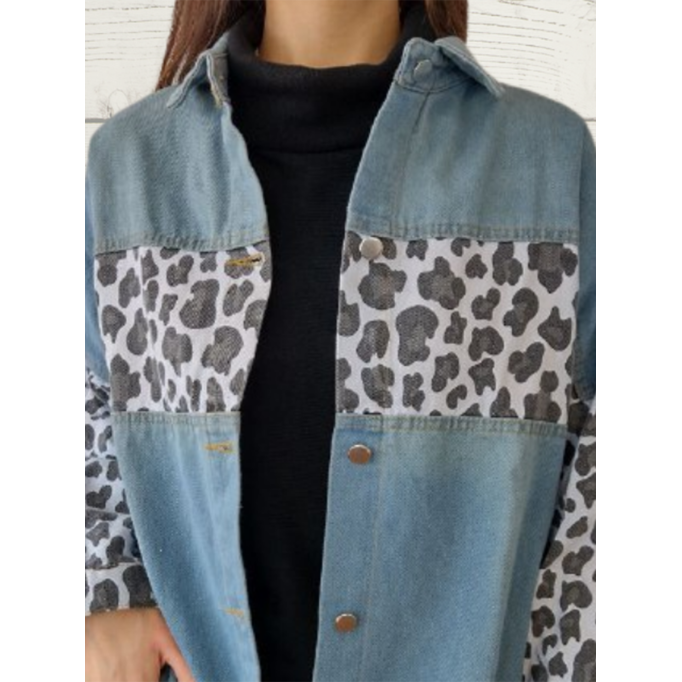 Women's Casual Elegant Leopard Denim Jacket