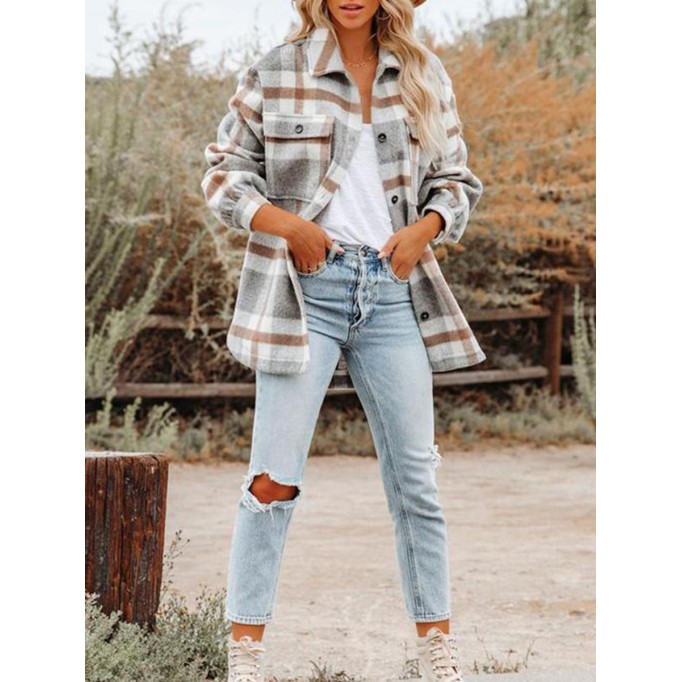 Women's Casual Elegant Plaid Jacket Coat