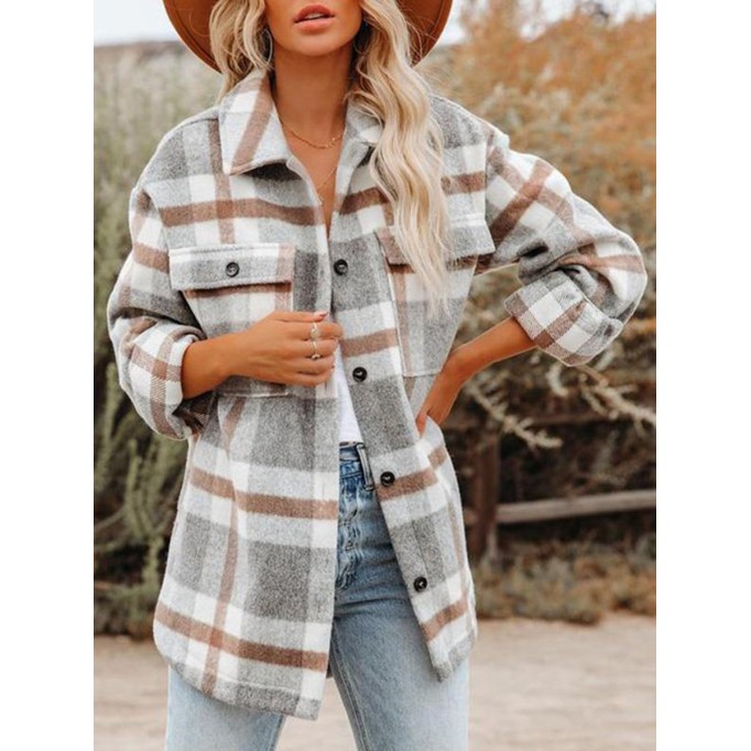 Women's Casual Elegant Plaid Jacket Coat