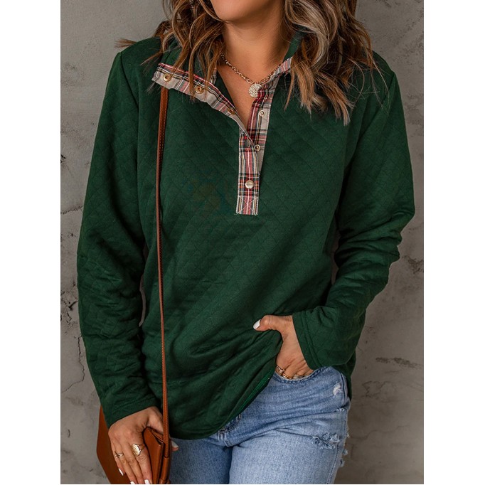 Women's casual patchwork button sweatshirt