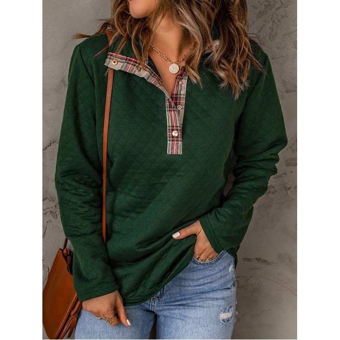 Women's casual patchwork button sweatshirt