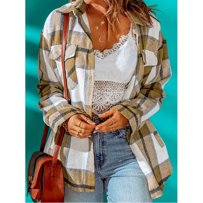 Women's Classic Simple Plaid Pocket Jacket