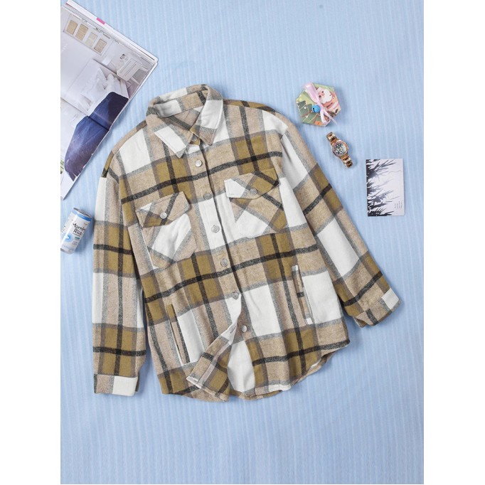 Women's Classic Simple Plaid Pocket Jacket