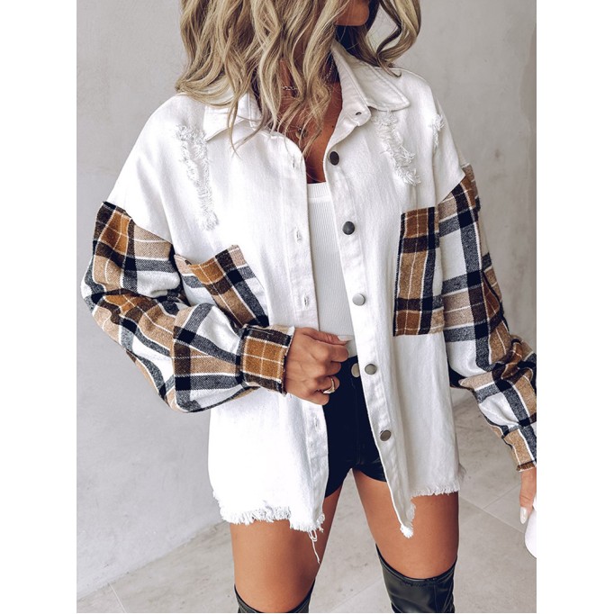 Women's contrast plaid patchwork jacket