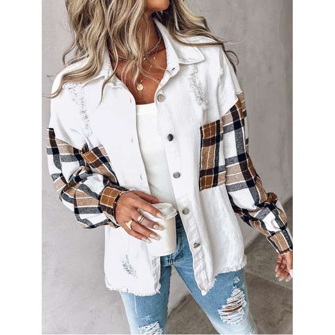 Women's contrast plaid patchwork jacket