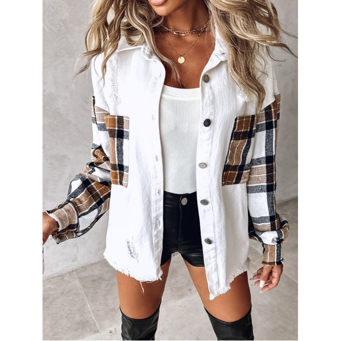 Women's contrast plaid patchwork jacket
