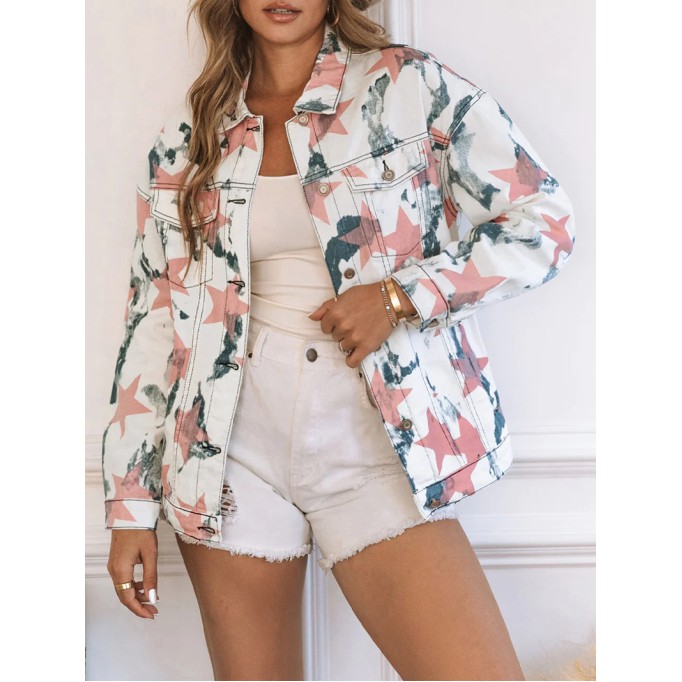 Women's contrast star print denim jacket