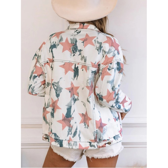 Women's contrast star print denim jacket