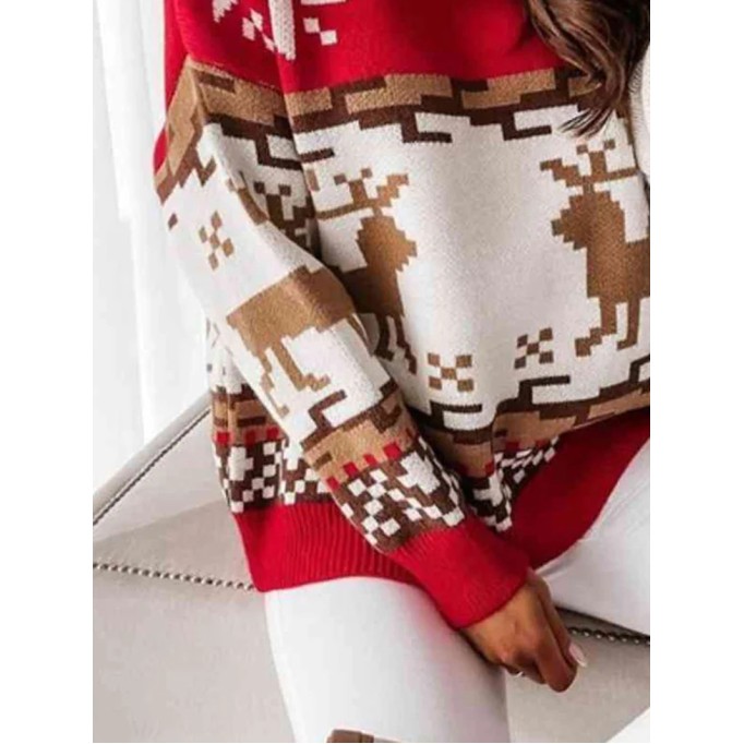 Women's contrasting Christmas turtleneck sweater