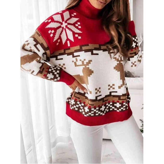 Women's contrasting Christmas turtleneck sweater