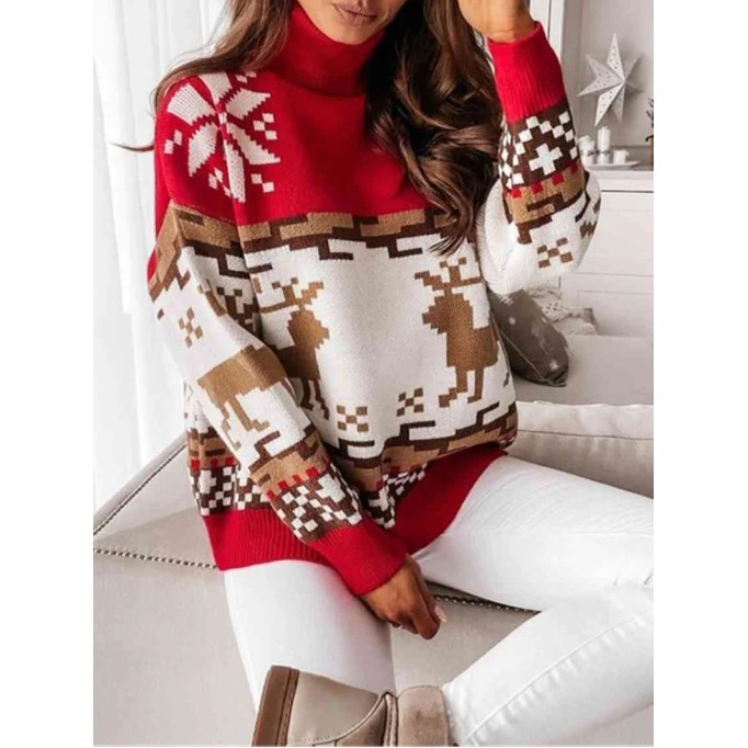 Women's contrasting Christmas turtleneck sweater