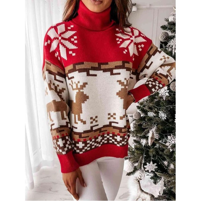 Women's contrasting Christmas turtleneck sweater